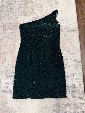 miami One-Shoulder Dark Green Sequin Mini Dress